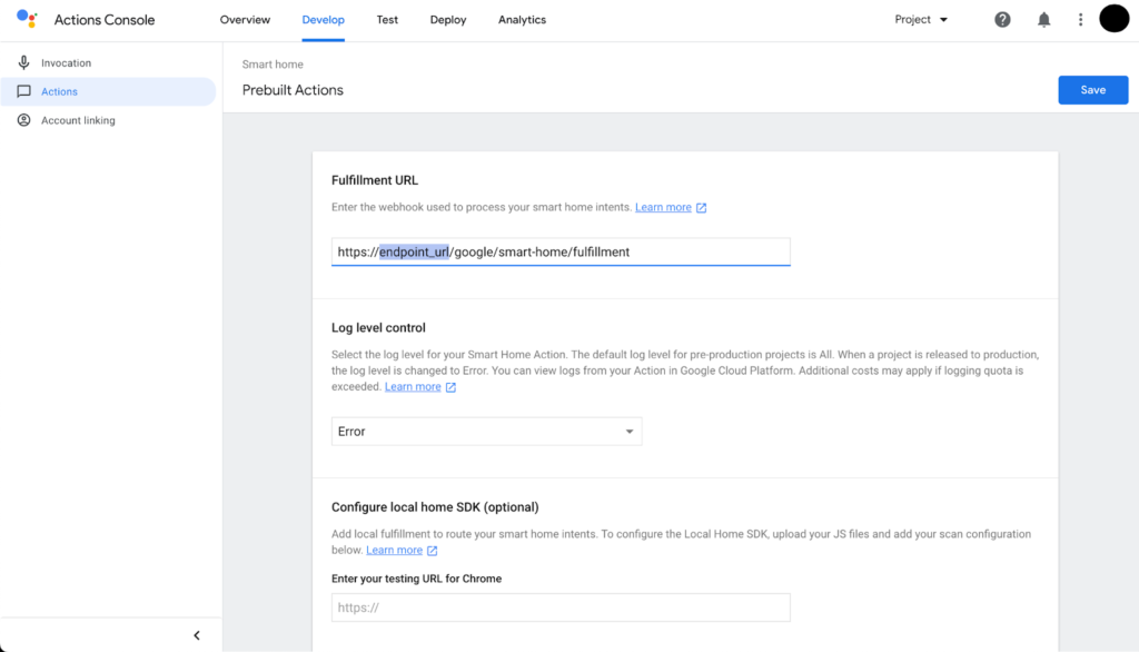 Google Assistant Fulfillment URL
